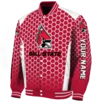 customized ball state cardinals hexagon grid red varsity jacket best selling.webp