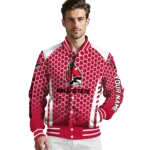 customized ball state cardinals hexagon grid red varsity jacket best selling.webp