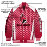 customized ball state cardinals hexagon grid red varsity jacket best selling.webp
