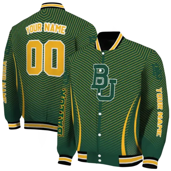 customized baylor bears chevron arrow green varsity jacket fashion forward.webp