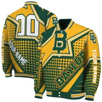 customized baylor bears star burst green varsity jacket fashion forward.webp