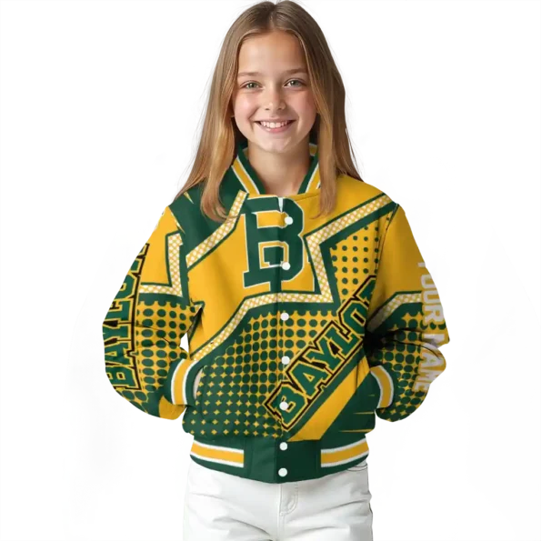 customized baylor bears star burst green varsity jacket top rated.webp