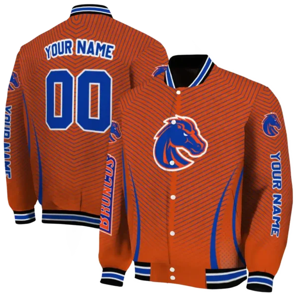 customized boise state broncos chevron arrow orange varsity jacket fashion forward.webp
