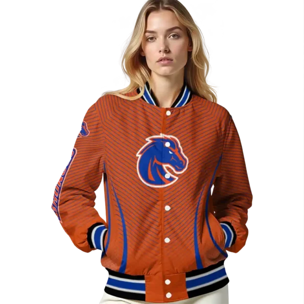 customized boise state broncos chevron arrow orange varsity jacket latest model.webp