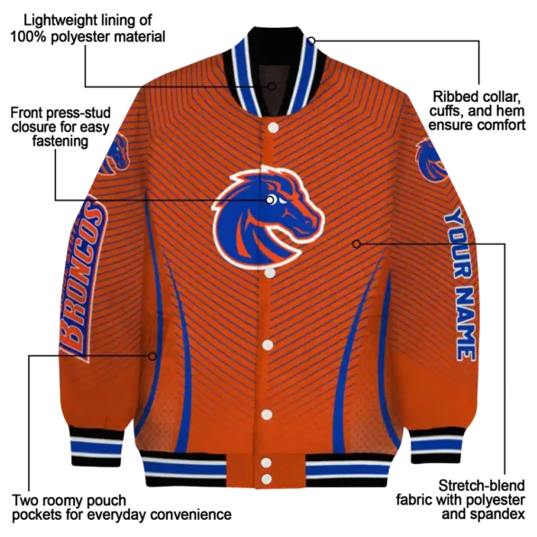 customized boise state broncos chevron arrow orange varsity jacket new arrival.webp