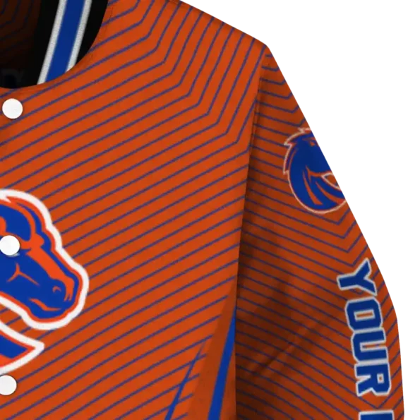 customized boise state broncos chevron arrow orange varsity jacket premium grade.webp