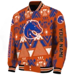 customized boise state broncos pyramid shapes orange varsity jacket best selling.webp