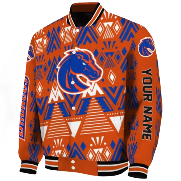 customized boise state broncos pyramid shapes orange varsity jacket best selling.webp