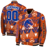 customized boise state broncos pyramid shapes orange varsity jacket best selling.webp
