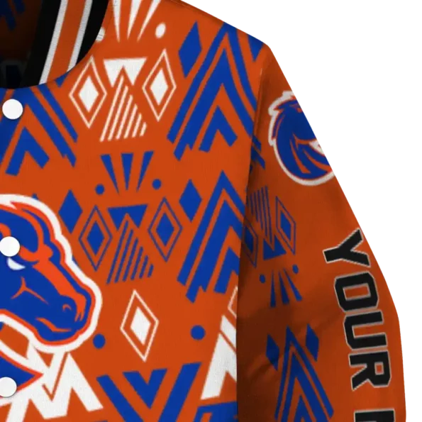 customized boise state broncos pyramid shapes orange varsity jacket premium grade.webp