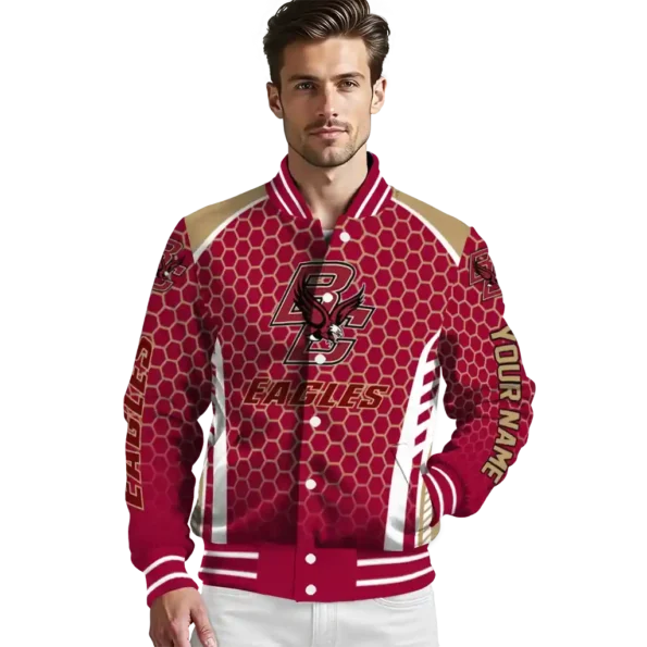 customized boston college eagles hexagon grid maroon varsity jacket high quality.webp