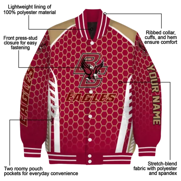 customized boston college eagles hexagon grid maroon varsity jacket new arrival.webp