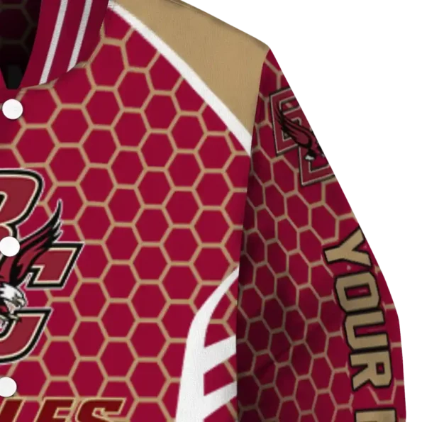 customized boston college eagles hexagon grid maroon varsity jacket premium grade.webp