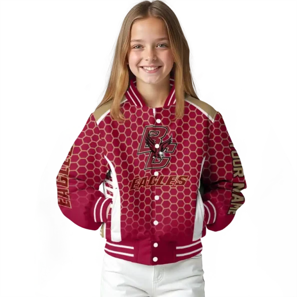 customized boston college eagles hexagon grid maroon varsity jacket top rated.webp
