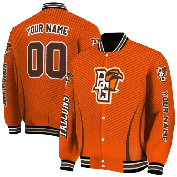 customized bowling green falcons chevron arrow orange varsity jacket fashion forward.webp