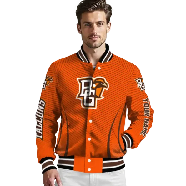 customized bowling green falcons chevron arrow orange varsity jacket high quality.webp