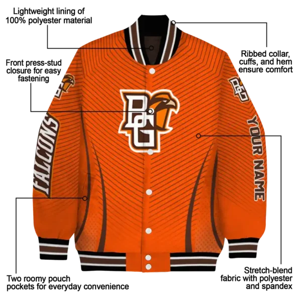 customized bowling green falcons chevron arrow orange varsity jacket new arrival.webp
