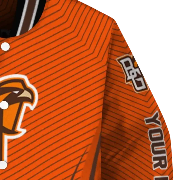 customized bowling green falcons chevron arrow orange varsity jacket premium grade.webp