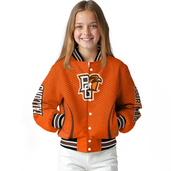 customized bowling green falcons chevron arrow orange varsity jacket top rated.webp