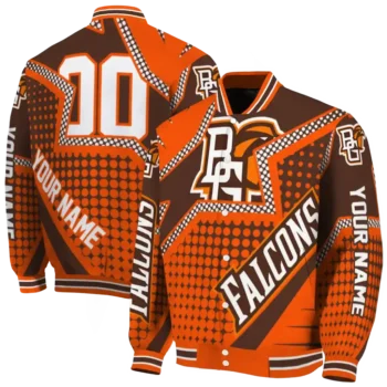 customized bowling green falcons star burst orange varsity jacket fashion forward.webp