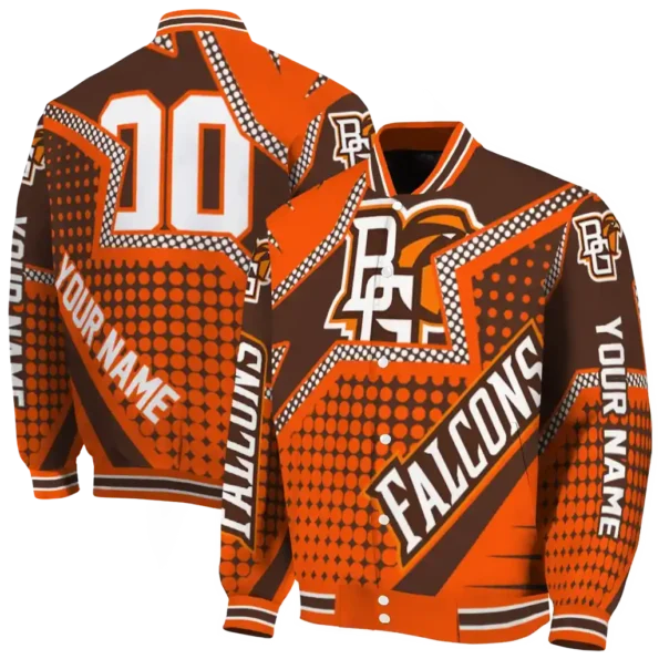 customized bowling green falcons star burst orange varsity jacket fashion forward.webp