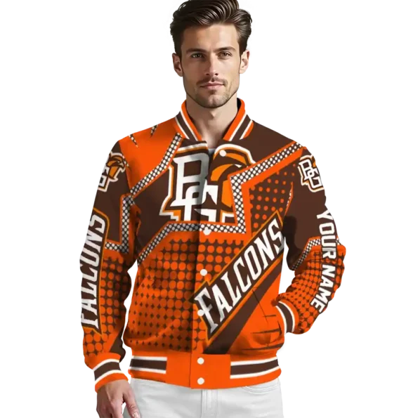 customized bowling green falcons star burst orange varsity jacket high quality.webp