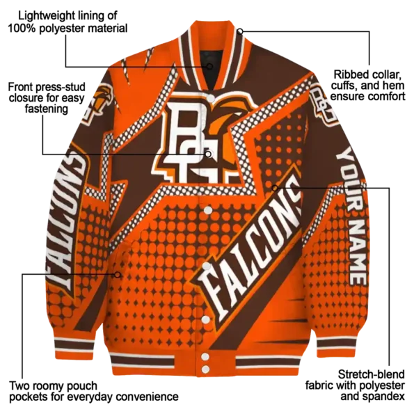 customized bowling green falcons star burst orange varsity jacket new arrival.webp