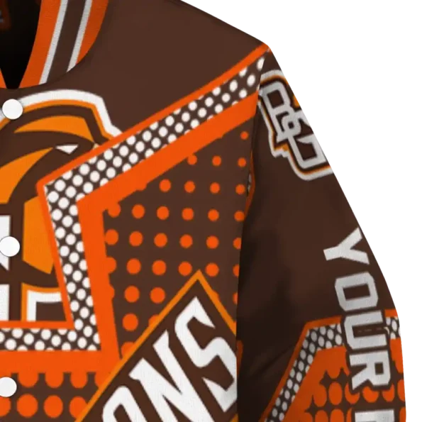 customized bowling green falcons star burst orange varsity jacket premium grade.webp