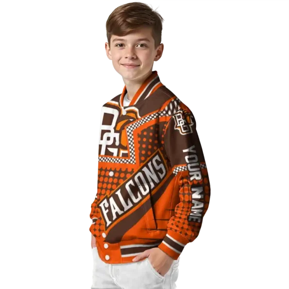 customized bowling green falcons star burst orange varsity jacket trendy.webp