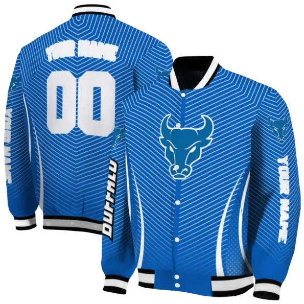 customized buffalo bulls chevron arrow royal blue varsity jacket fashion forward.webp