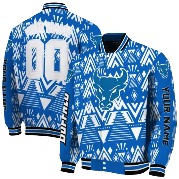 customized buffalo bulls pyramid shapes royal blue varsity jacket fashion forward.webp