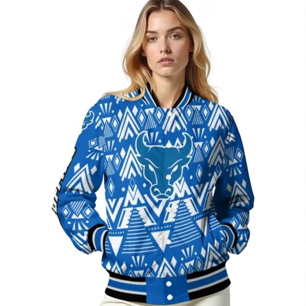 customized buffalo bulls pyramid shapes royal blue varsity jacket latest model.webp