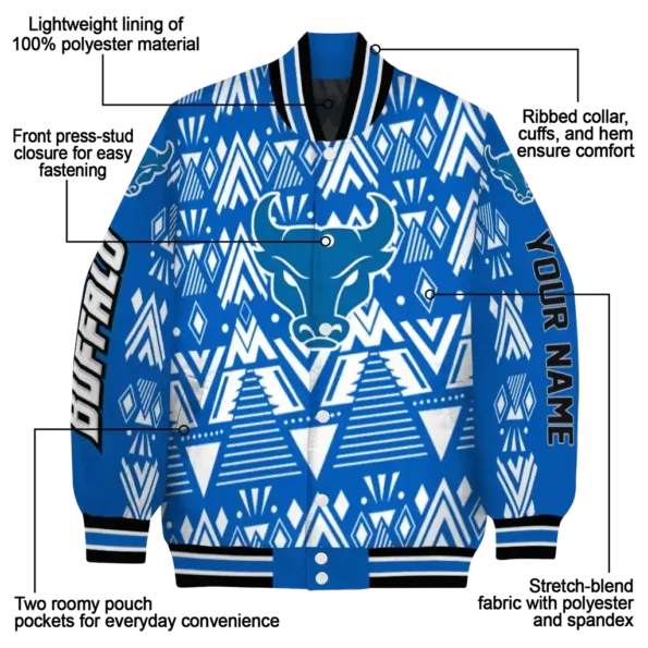 customized buffalo bulls pyramid shapes royal blue varsity jacket new arrival.webp