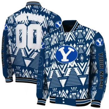 customized byu cougars pyramid shapes blue varsity jacket fashion forward.webp