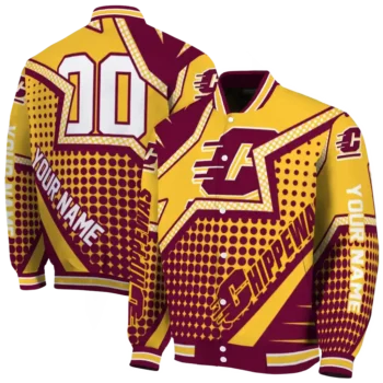 customized central michigan chippewas star burst maroon varsity jacket fashion forward.webp