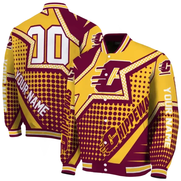 customized central michigan chippewas star burst maroon varsity jacket fashion forward.webp