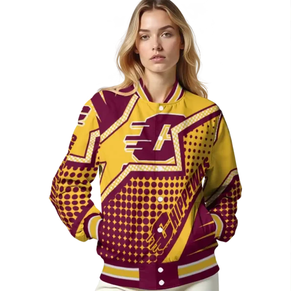customized central michigan chippewas star burst maroon varsity jacket latest model.webp