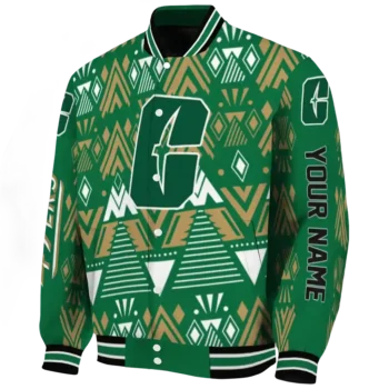 customized charlotte 49ers pyramid shapes green varsity jacket best selling.webp