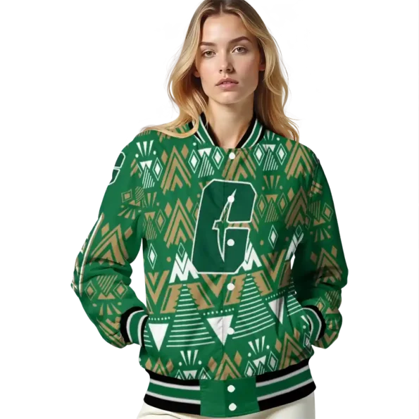 customized charlotte 49ers pyramid shapes green varsity jacket latest model.webp
