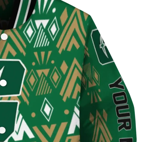 customized charlotte 49ers pyramid shapes green varsity jacket premium grade.webp