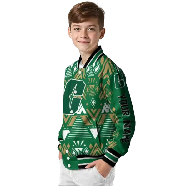 customized charlotte 49ers pyramid shapes green varsity jacket trendy.webp