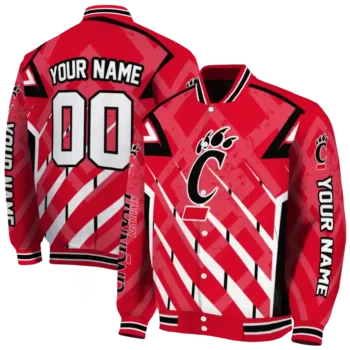 customized cincinnati bearcats chevron angles red varsity jacket fashion forward.webp