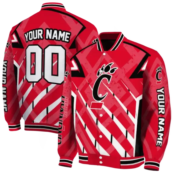 customized cincinnati bearcats chevron angles red varsity jacket fashion forward.webp