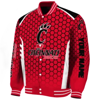customized cincinnati bearcats hexagon grid red varsity jacket best selling.webp