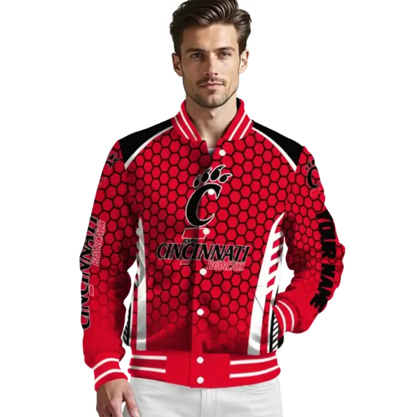 customized cincinnati bearcats hexagon grid red varsity jacket high quality.webp