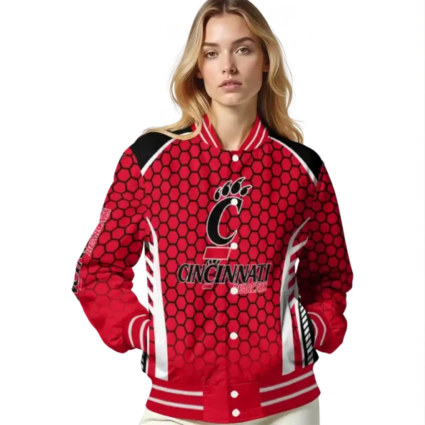 customized cincinnati bearcats hexagon grid red varsity jacket latest model.webp