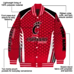 customized cincinnati bearcats hexagon grid red varsity jacket best selling.webp
