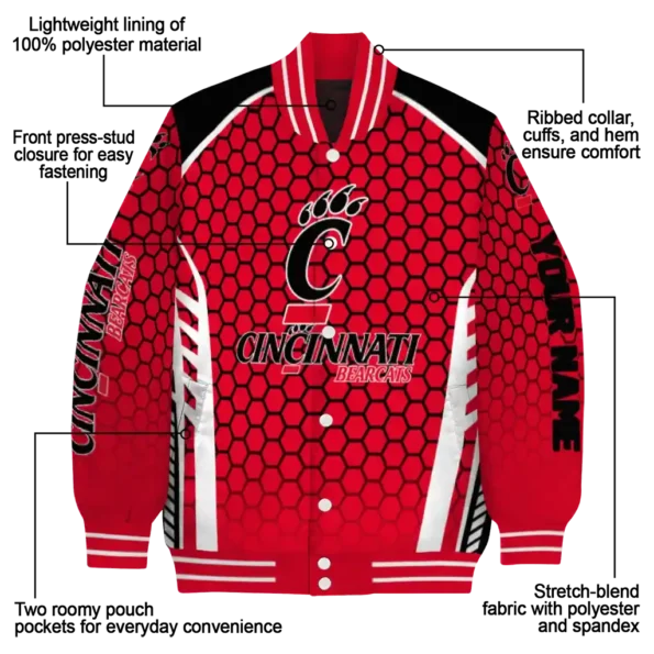 customized cincinnati bearcats hexagon grid red varsity jacket new arrival.webp