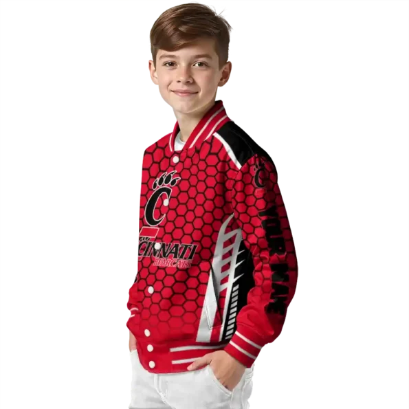 customized cincinnati bearcats hexagon grid red varsity jacket trendy.webp