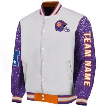 customized clemson tigers speckled arms orange gray varsity jacket best selling.webp
